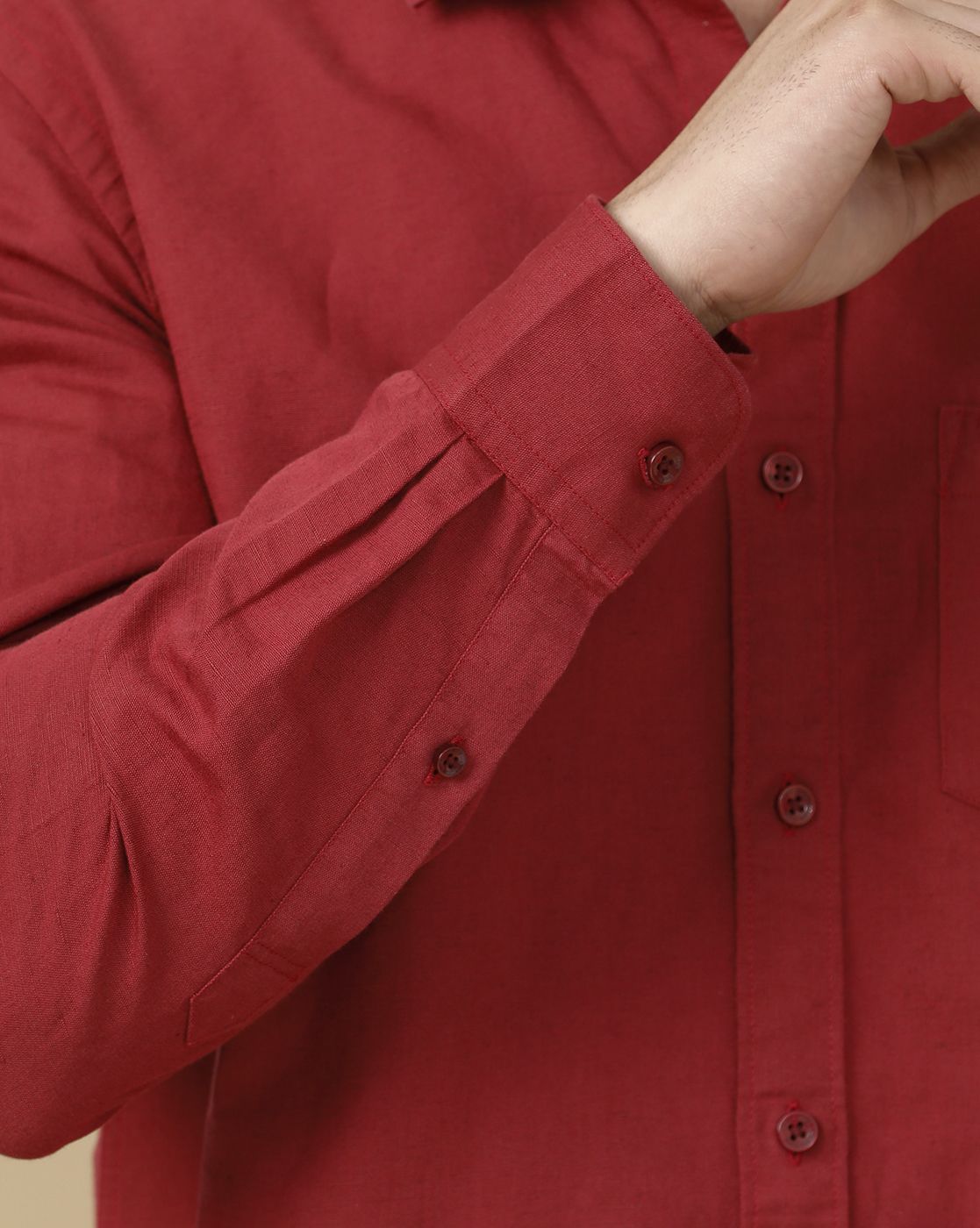 Linen Club Men's Linen Rich Red Solid Contemporary Fit Full Sleeve Casual Shirt