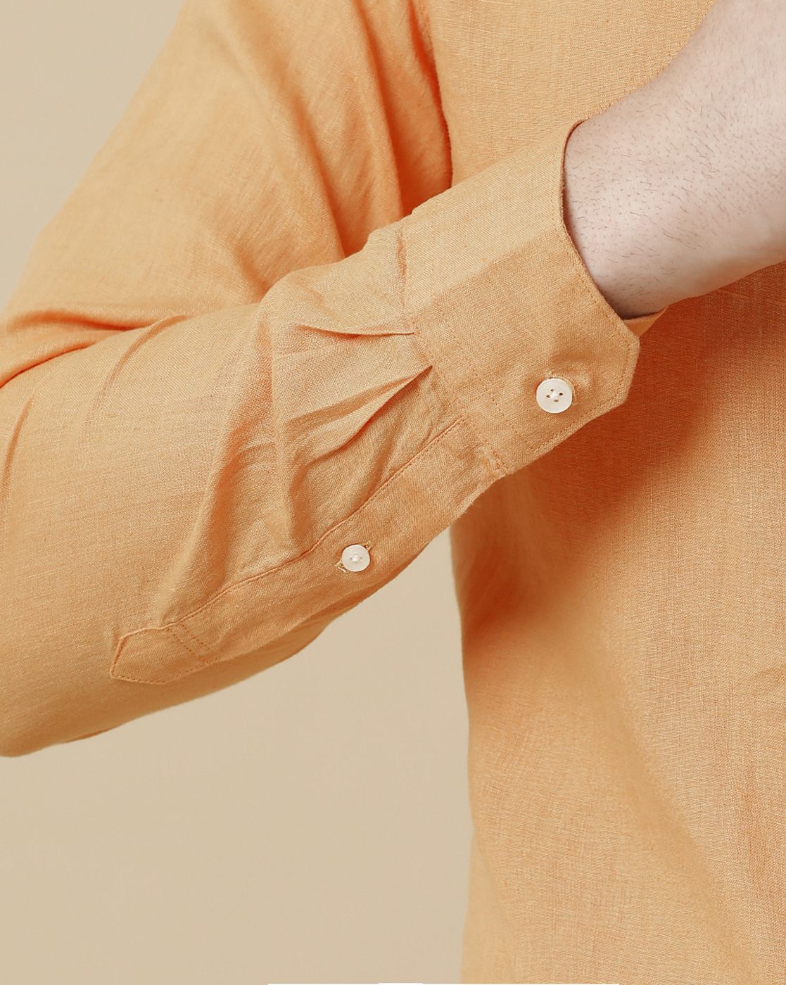 Men's Pure Linen Orange Solid Contemporary Fit Full Sleeve Sleeve Casual Shirt