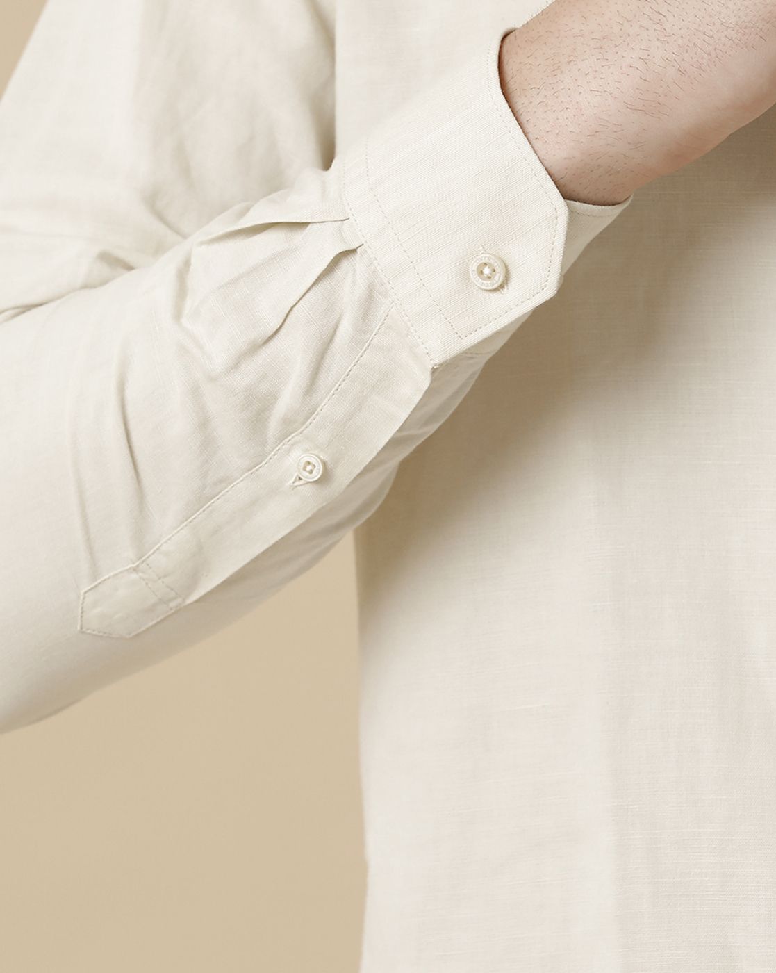 Men's Pure Linen Beige Solid Contemporary Fit Full Sleeve Sleeve Casual Shirt