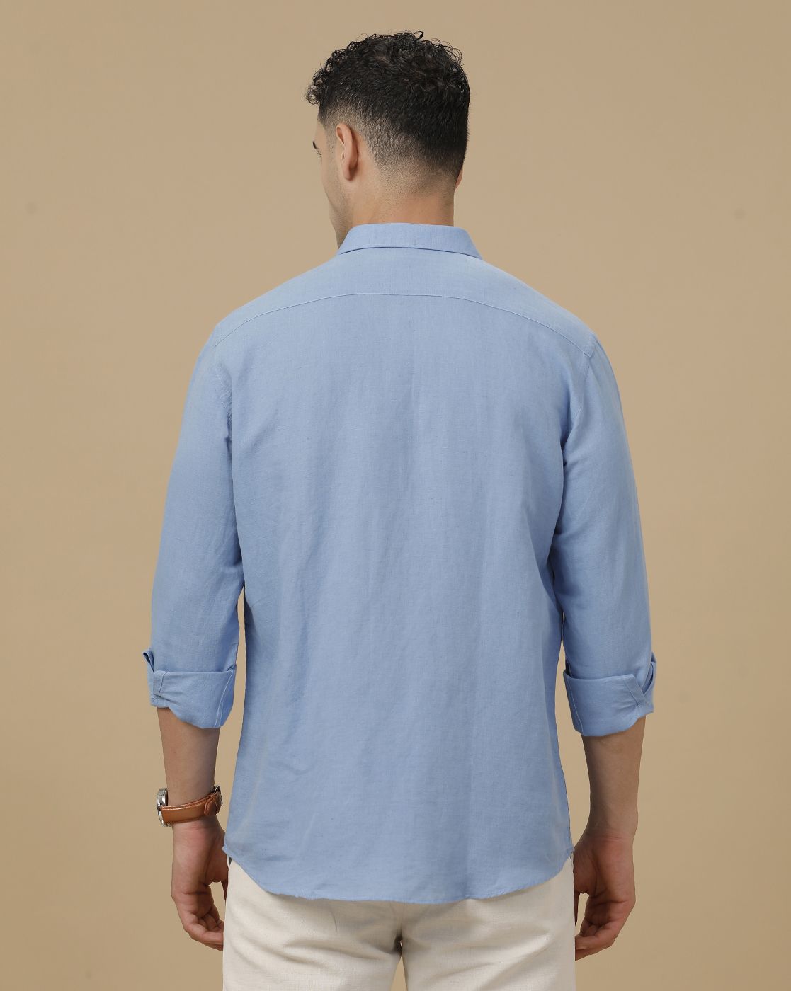 Linen Club Men's Linen Rich Blue Solid Contemporary Fit Full Sleeve Casual Shirt