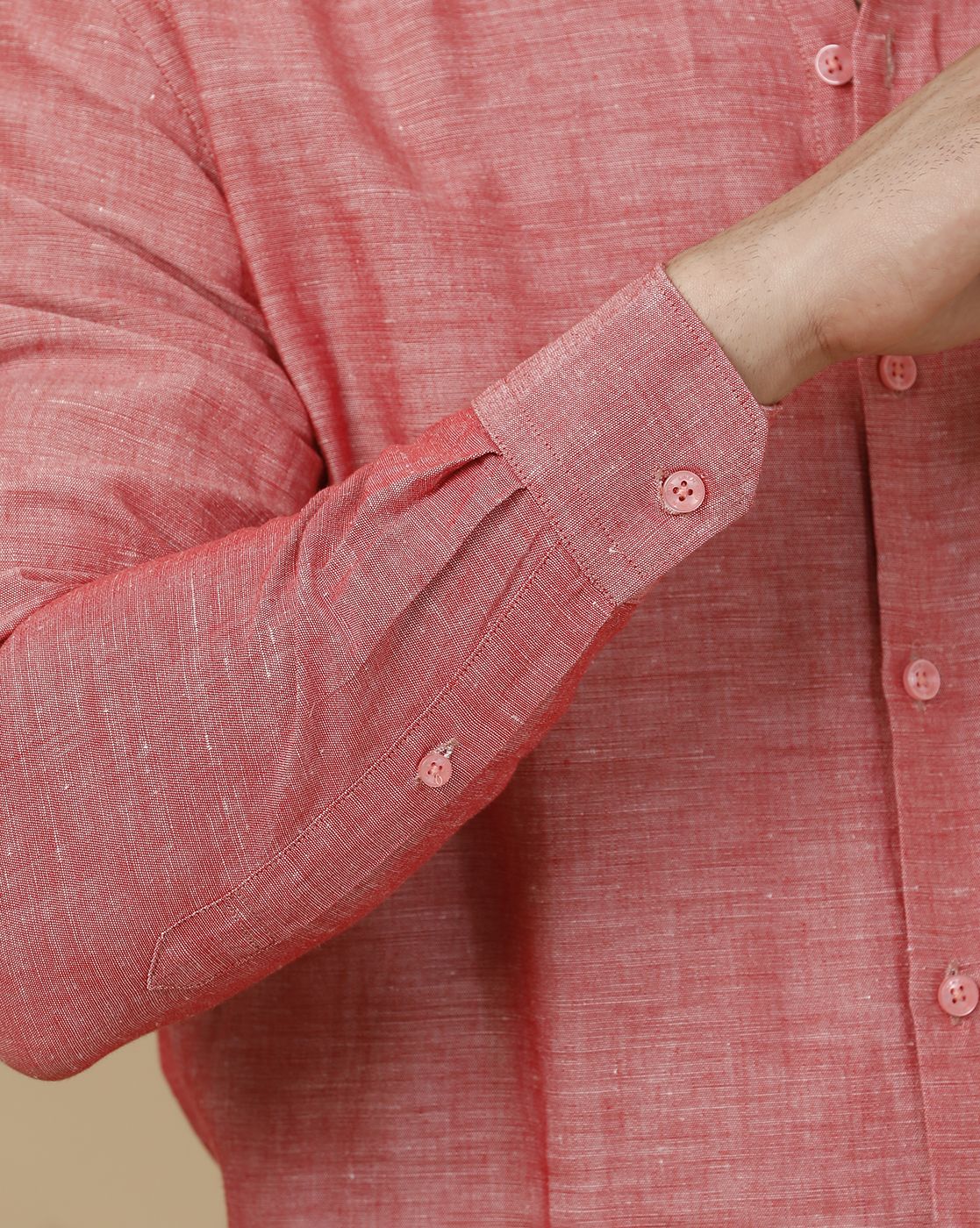 Linen Club Men's Linen Rich Pink Solid Contemporary Fit Full Sleeve Casual Shirt