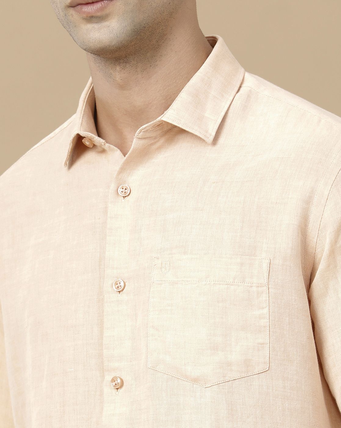 Linen Club Men's Linen Rich Orange Solid Contemporary Fit Full Sleeve Casual Shirt