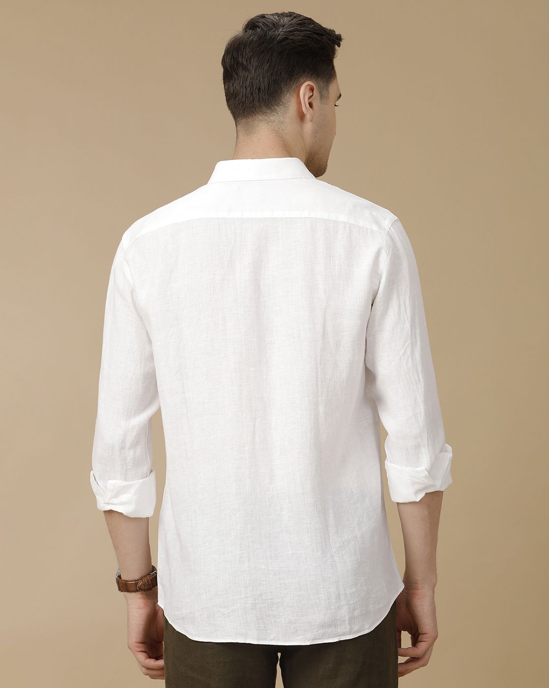 Men's Pure Linen White Solid Contemporary Fit Full Sleeve Casual Shirt