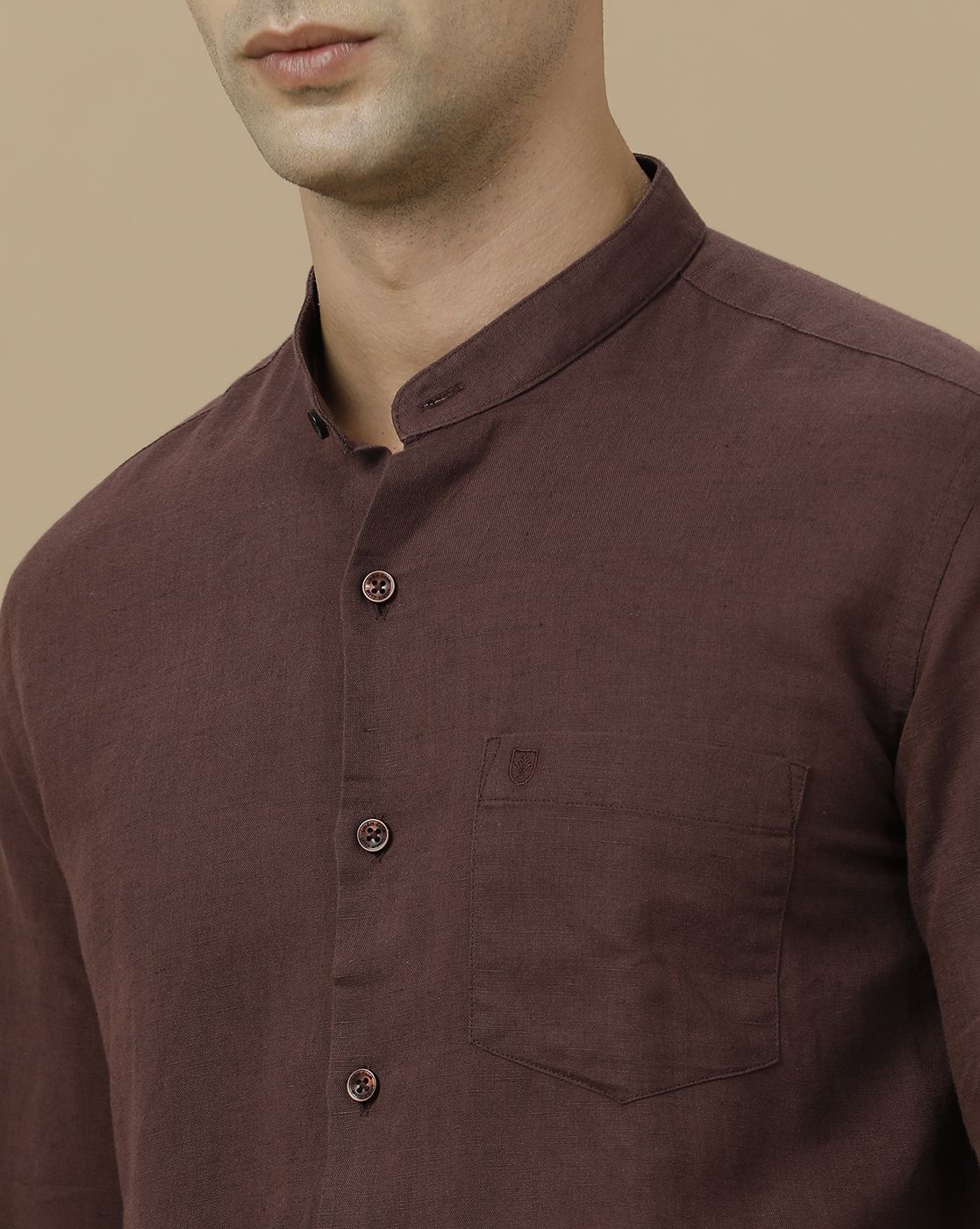 Linen Club Men's Linen Rich Brown Solid Contemporary Fit Full Sleeve Casual Shirt