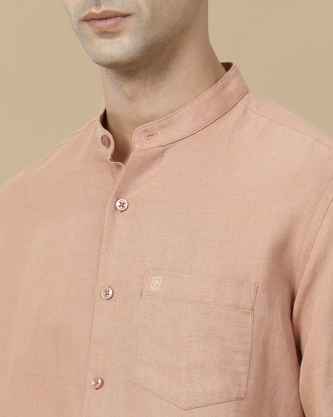 Linen Club Men's Linen Rich Peach Solid Contemporary Fit Full Sleeve Casual Shirt