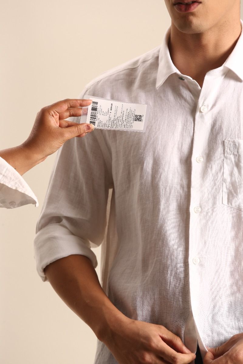 Linen Club Men's Linen Rich White Solid Contemporary Fit Full Sleeve Casual Shirt
