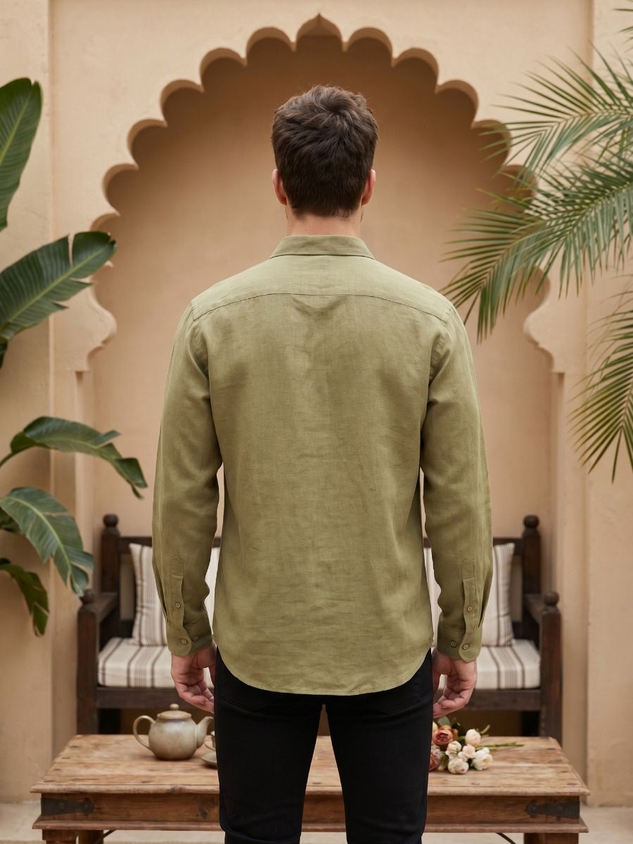 Linen Club Men's Full Sleeve Contemporary Fit Linen-Cotton Solid Shirt