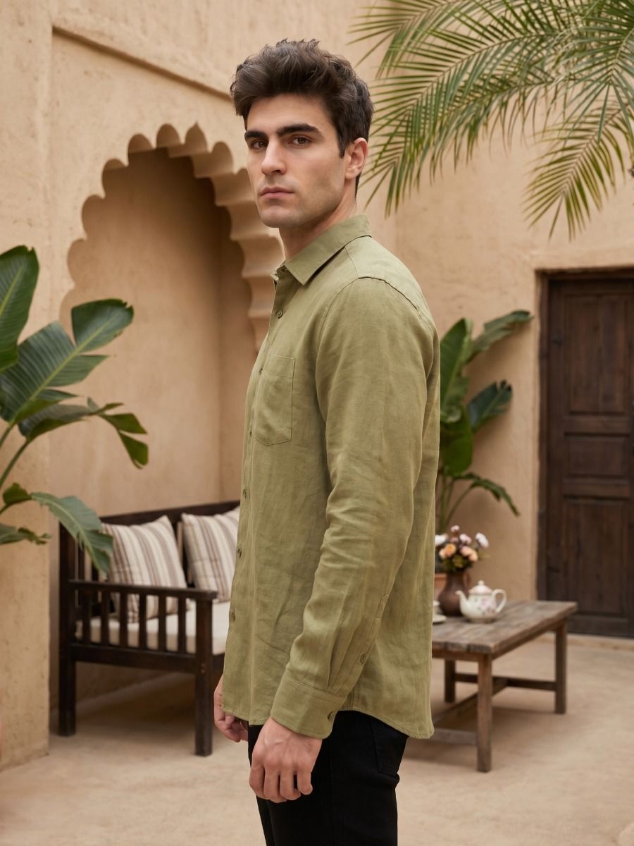 Linen Club Men's Full Sleeve Contemporary Fit Linen-Cotton Solid Shirt