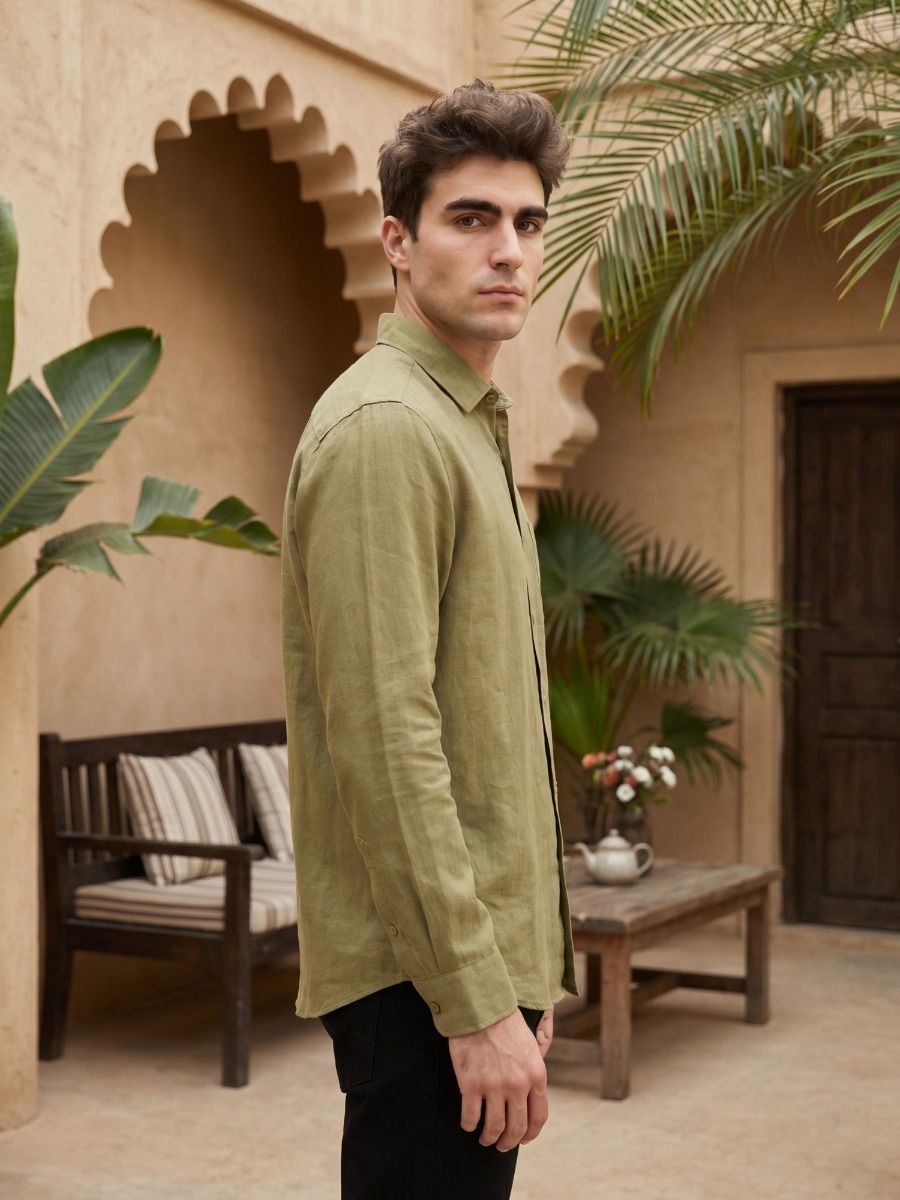Linen Club Men's Full Sleeve Contemporary Fit Linen-Cotton Solid Shirt