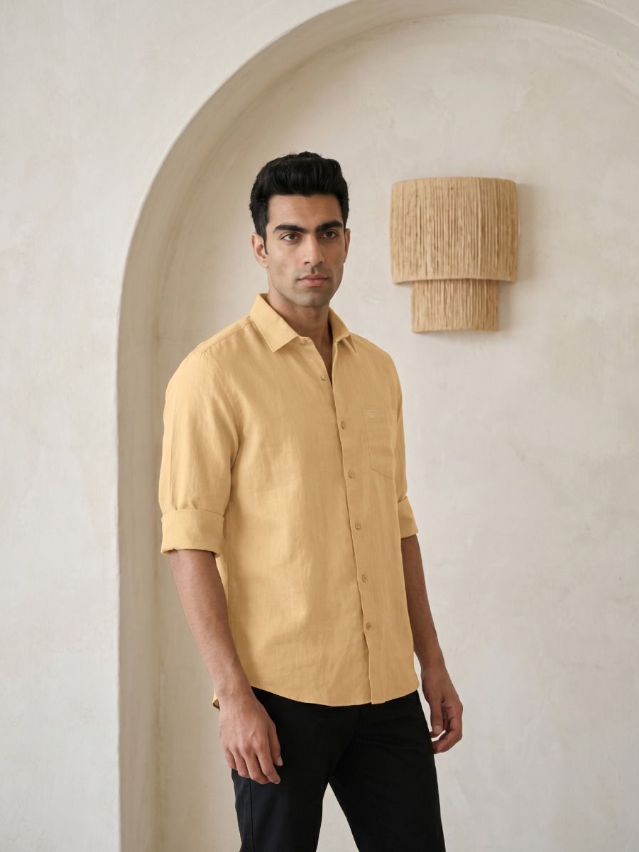 Linen Club Men's Full Sleeve Contemporary Fit Linen-Cotton Solid Shirt LCSFSD732D831