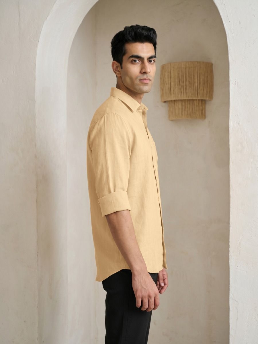 Linen Club Men's Full Sleeve Contemporary Fit Linen-Cotton Solid Shirt LCSFSD732D831