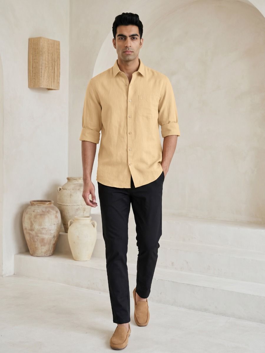 Linen Club Men's Full Sleeve Contemporary Fit Linen-Cotton Solid Shirt LCSFSD732D831