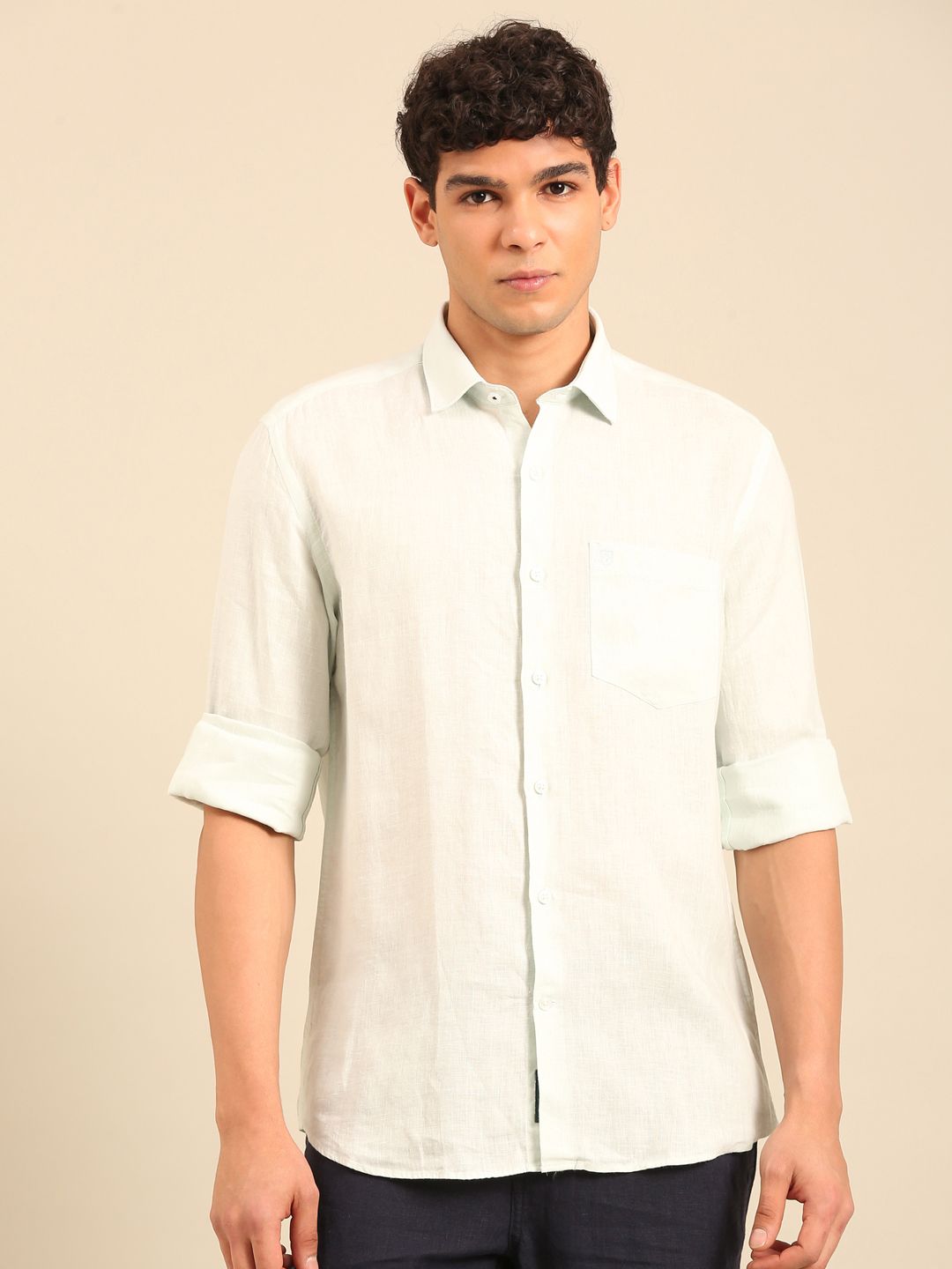 Linen Club Men's Contemporary Fit Pure Linen Full Sleeve Solid Shirt LCSFSD901D083