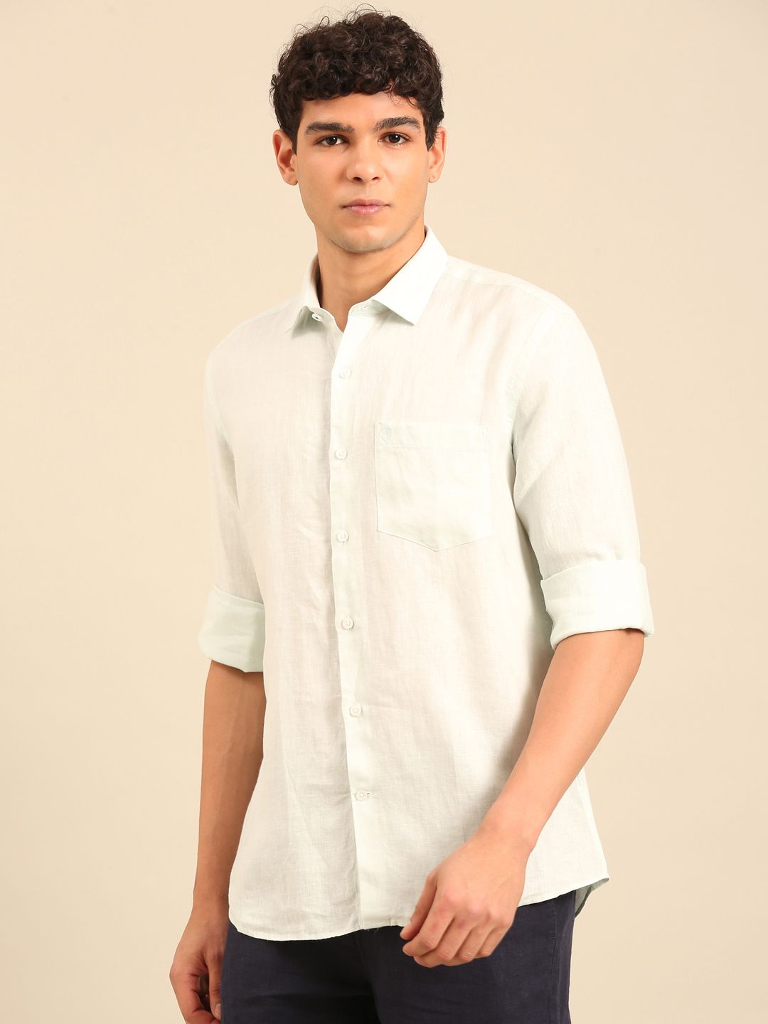 Linen Club Men's Contemporary Fit Pure Linen Full Sleeve Solid Shirt LCSFSD901D083