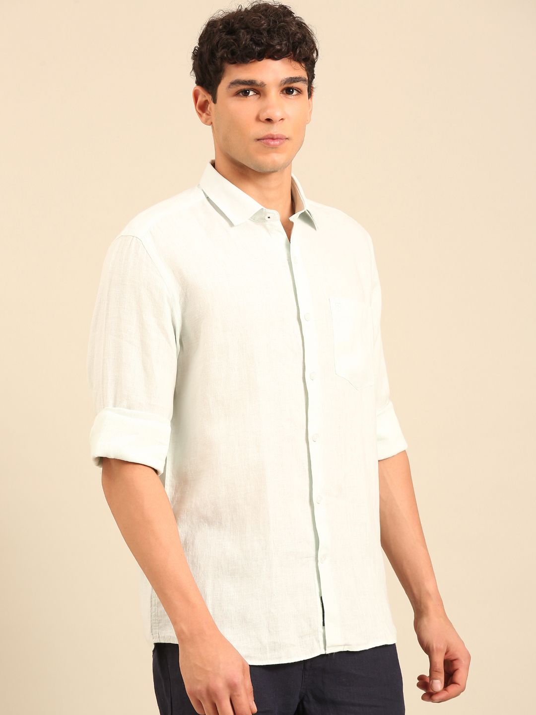 Linen Club Men's Contemporary Fit Pure Linen Full Sleeve Solid Shirt LCSFSD901D083