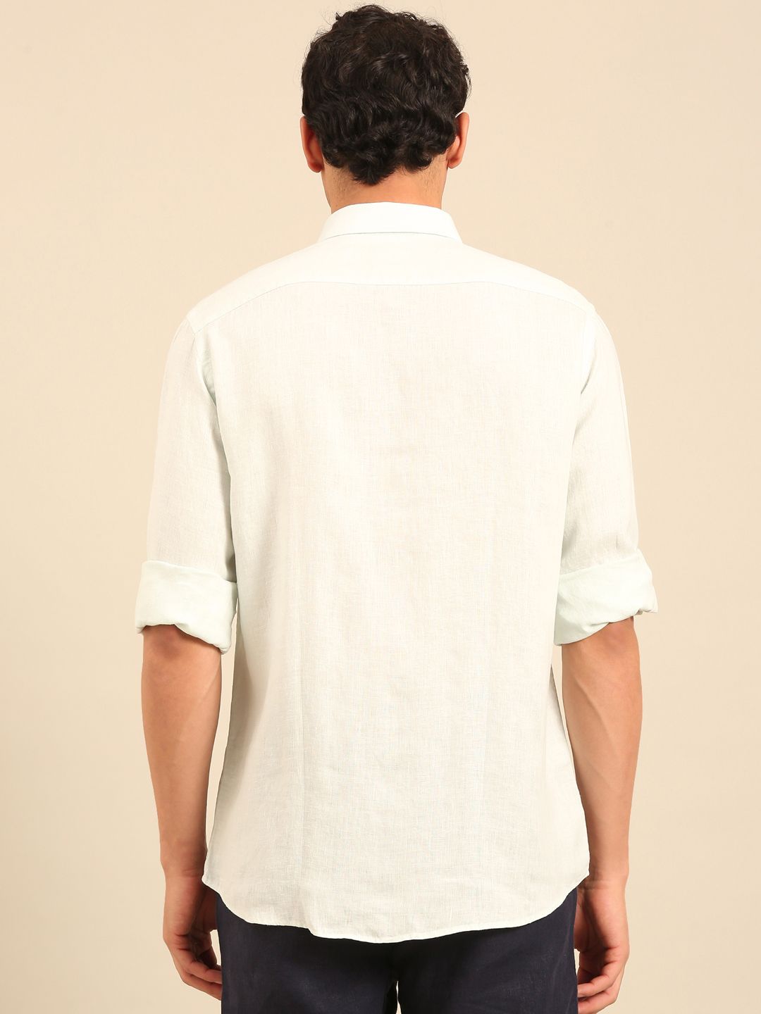 Linen Club Men's Contemporary Fit Pure Linen Full Sleeve Solid Shirt LCSFSD901D083