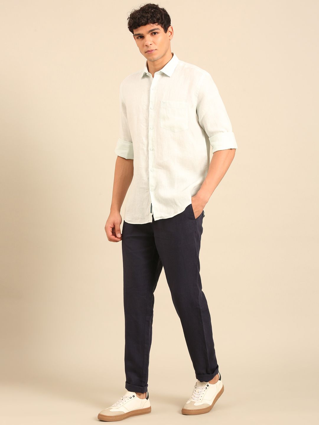 Linen Club Men's Contemporary Fit Pure Linen Full Sleeve Solid Shirt LCSFSD901D083