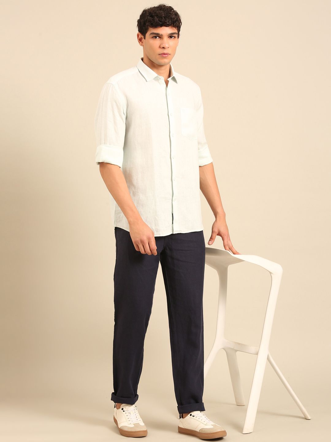 Linen Club Men's Contemporary Fit Pure Linen Full Sleeve Solid Shirt LCSFSD901D083
