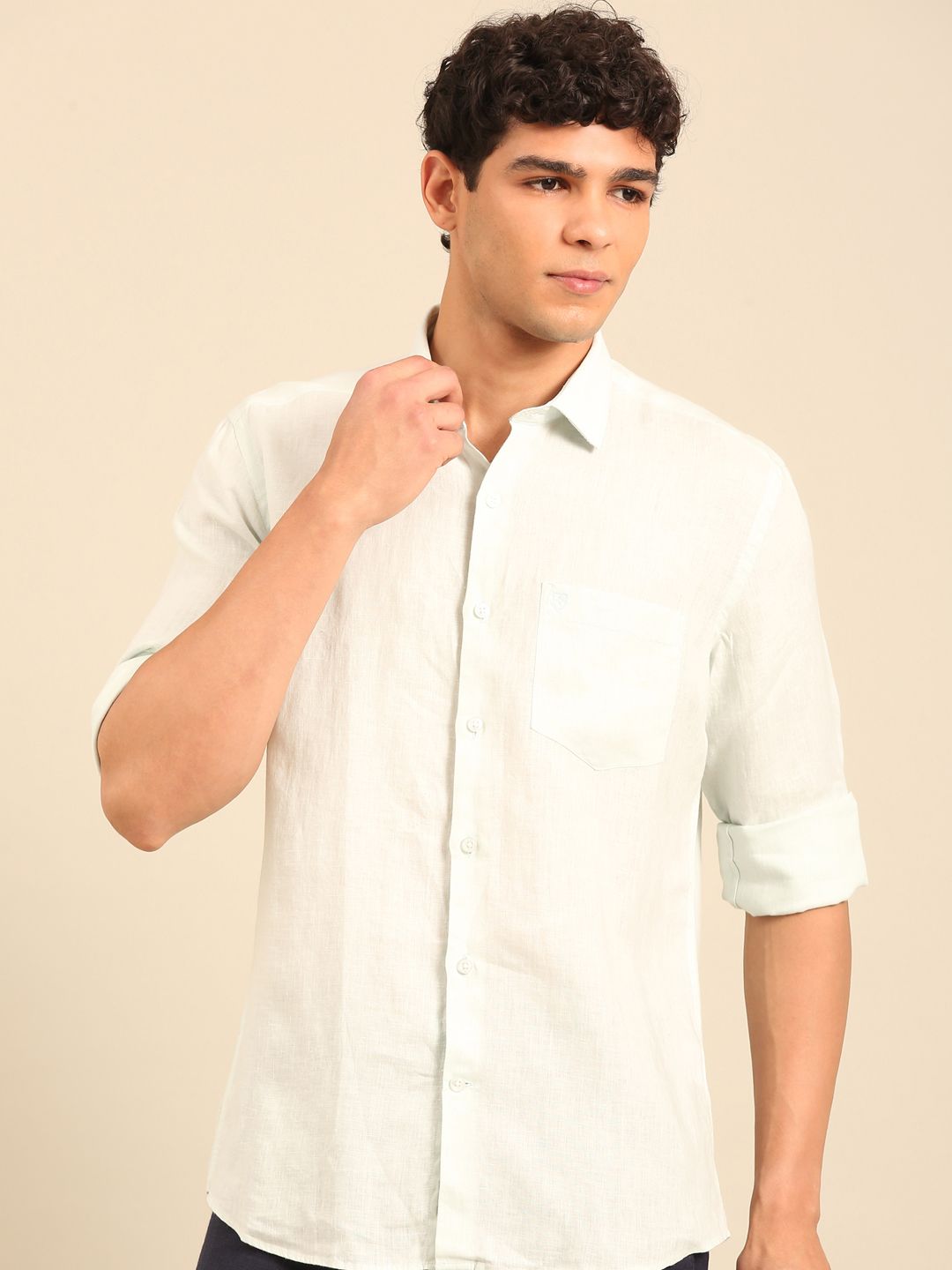 Linen Club Men's Contemporary Fit Pure Linen Full Sleeve Solid Shirt LCSFSD901D083