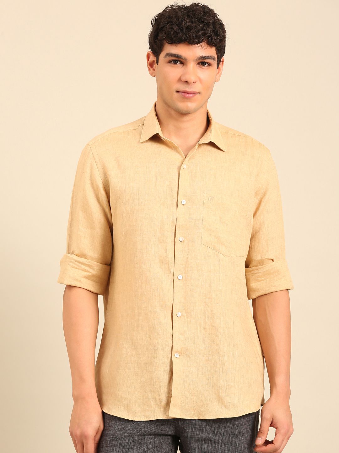 Linen Club Men's Contemporary Fit Pure Linen Full Sleeve Solid Shirt LCSFSD902D764