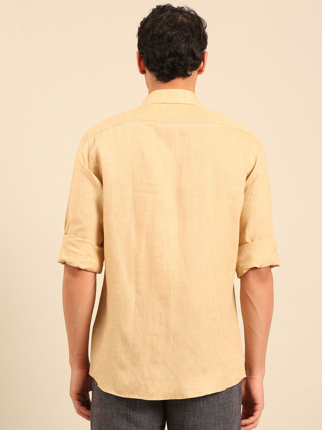 Linen Club Men's Contemporary Fit Pure Linen Full Sleeve Solid Shirt LCSFSD902D764