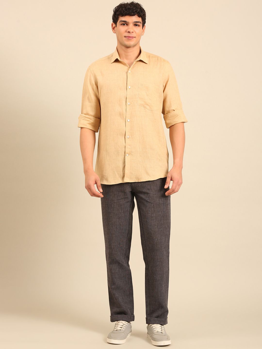 Linen Club Men's Contemporary Fit Pure Linen Full Sleeve Solid Shirt LCSFSD902D764