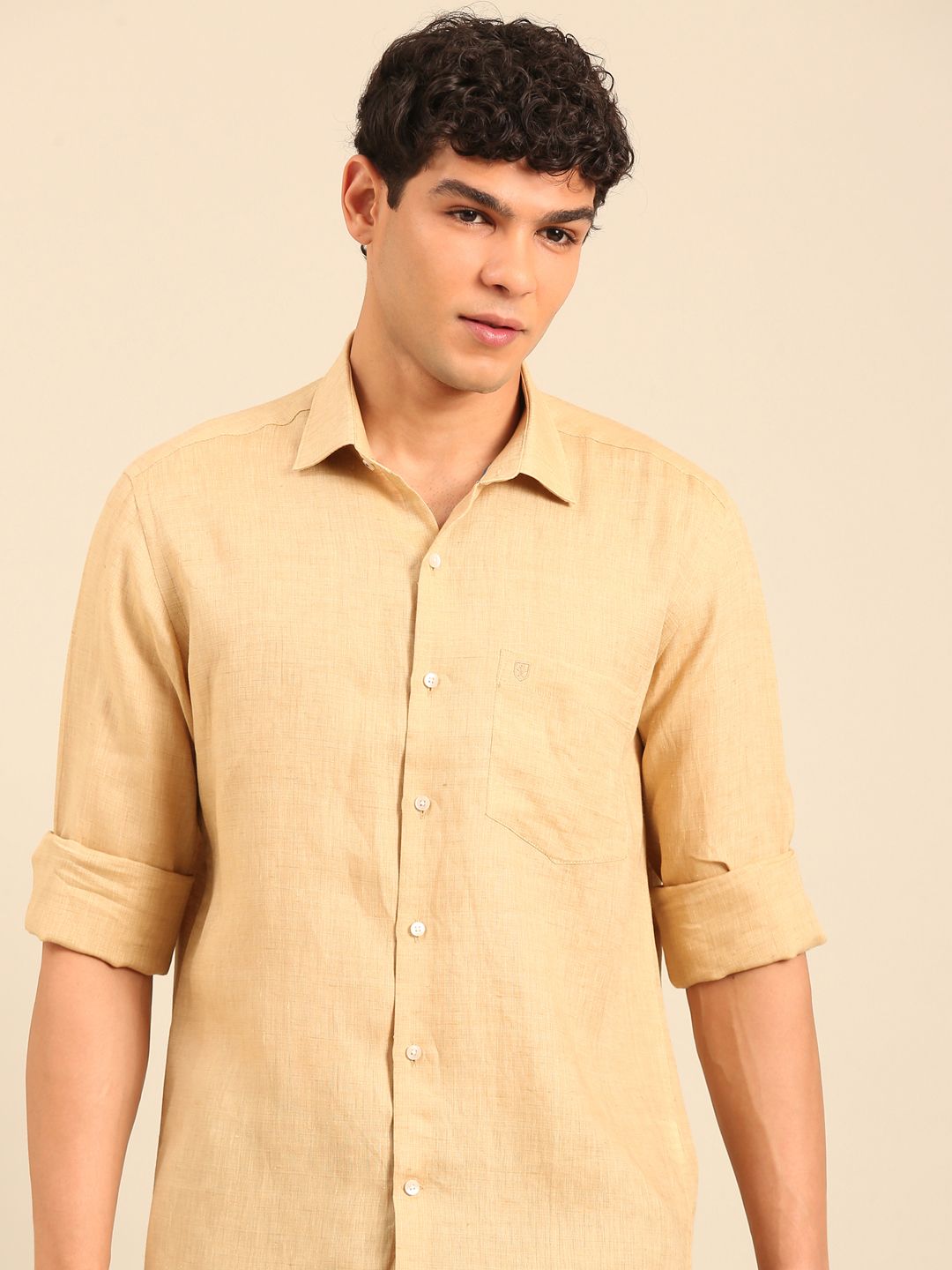Linen Club Men's Contemporary Fit Pure Linen Full Sleeve Solid Shirt LCSFSD902D764