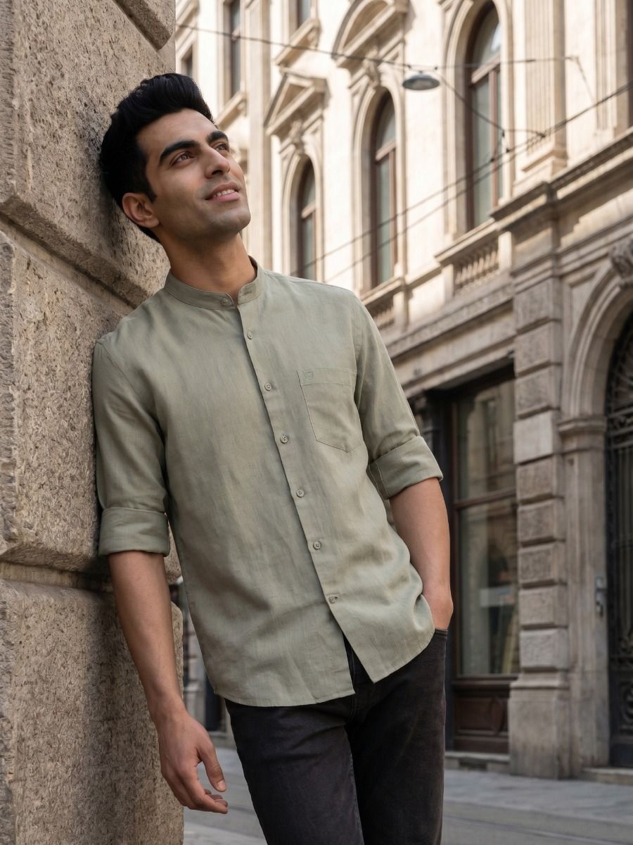 Linen Club Men's Full Sleeve Contemporary Fit Linen-Cotton Solid Shirt LCSFSD905D583
