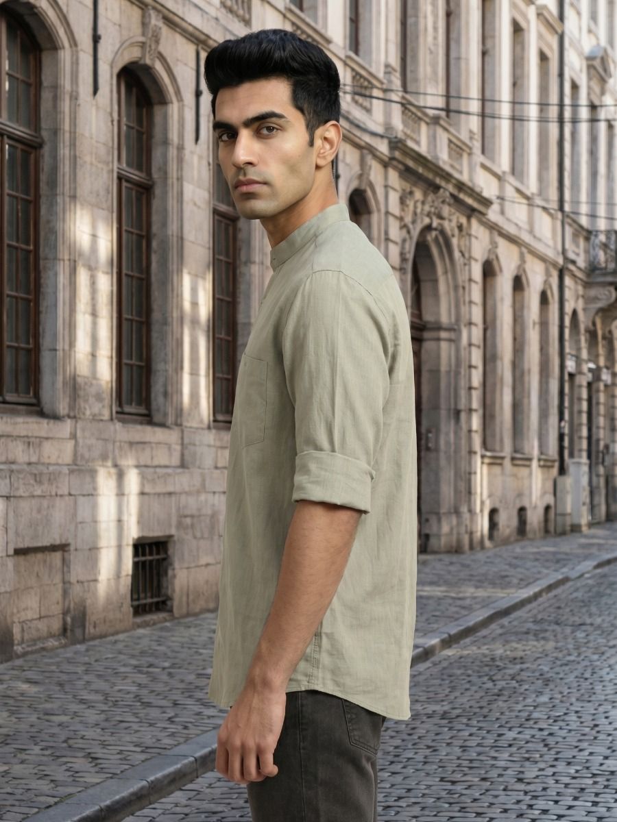 Linen Club Men's Full Sleeve Contemporary Fit Linen-Cotton Solid Shirt LCSFSD905D583