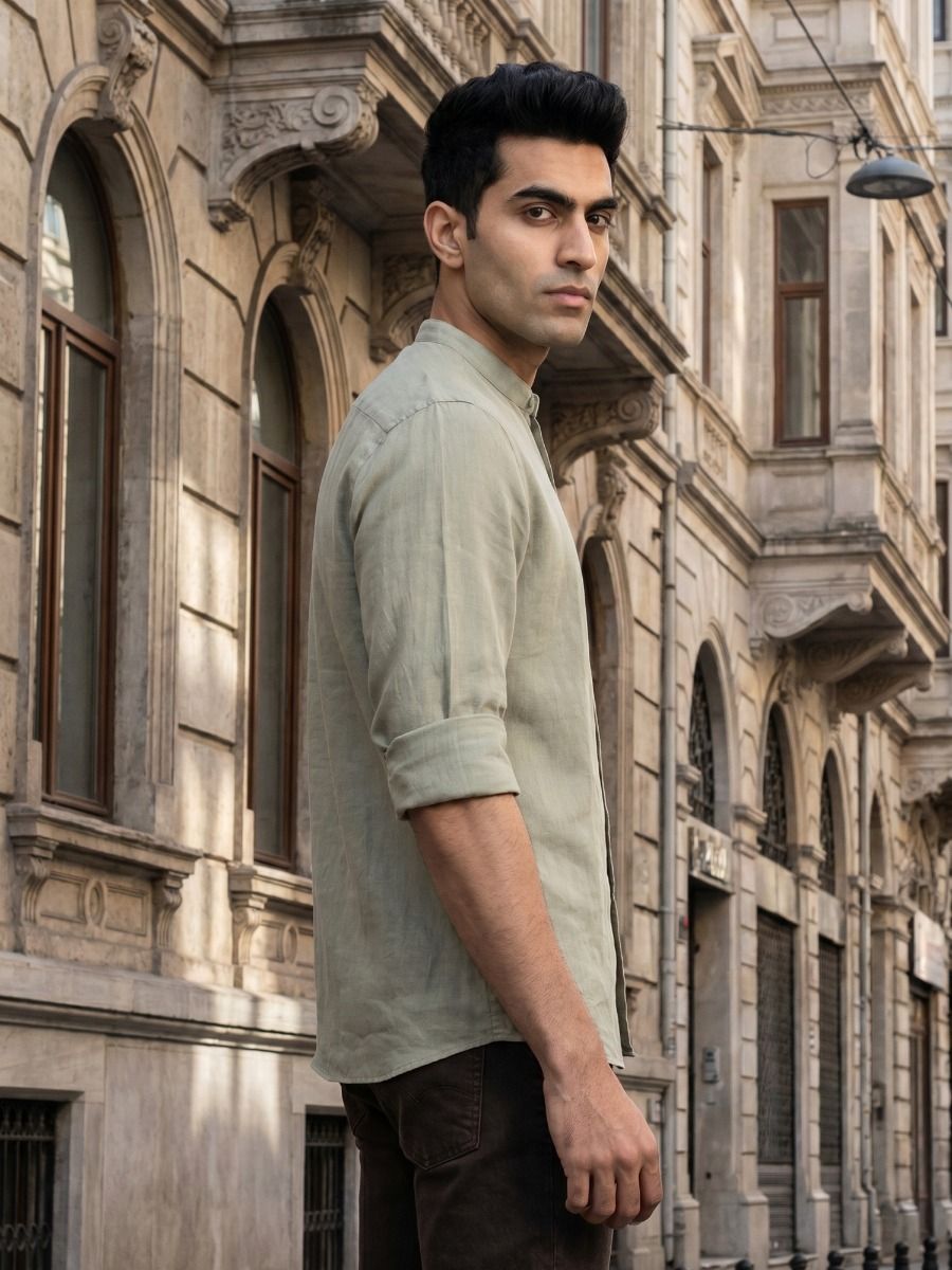 Linen Club Men's Full Sleeve Contemporary Fit Linen-Cotton Solid Shirt LCSFSD905D583