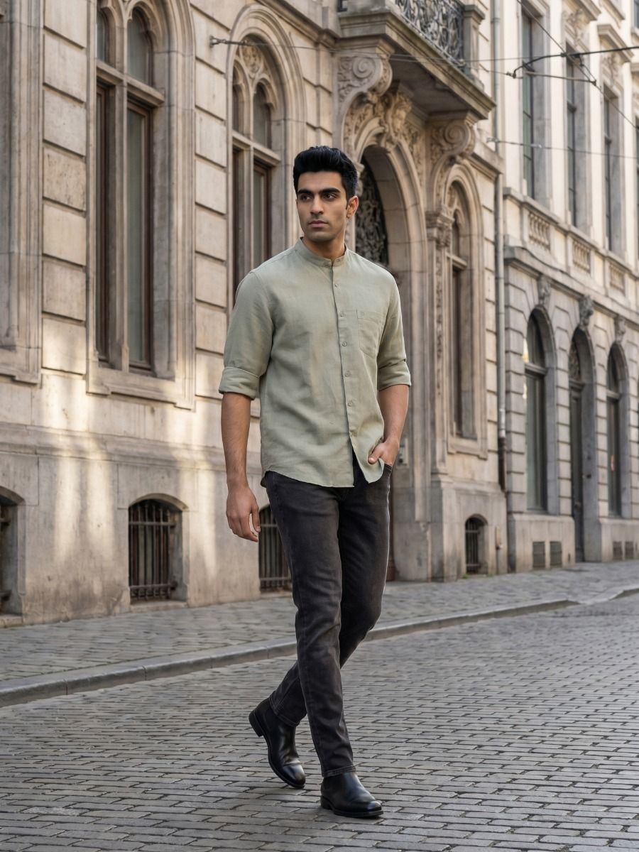 Linen Club Men's Full Sleeve Contemporary Fit Linen-Cotton Solid Shirt LCSFSD905D583