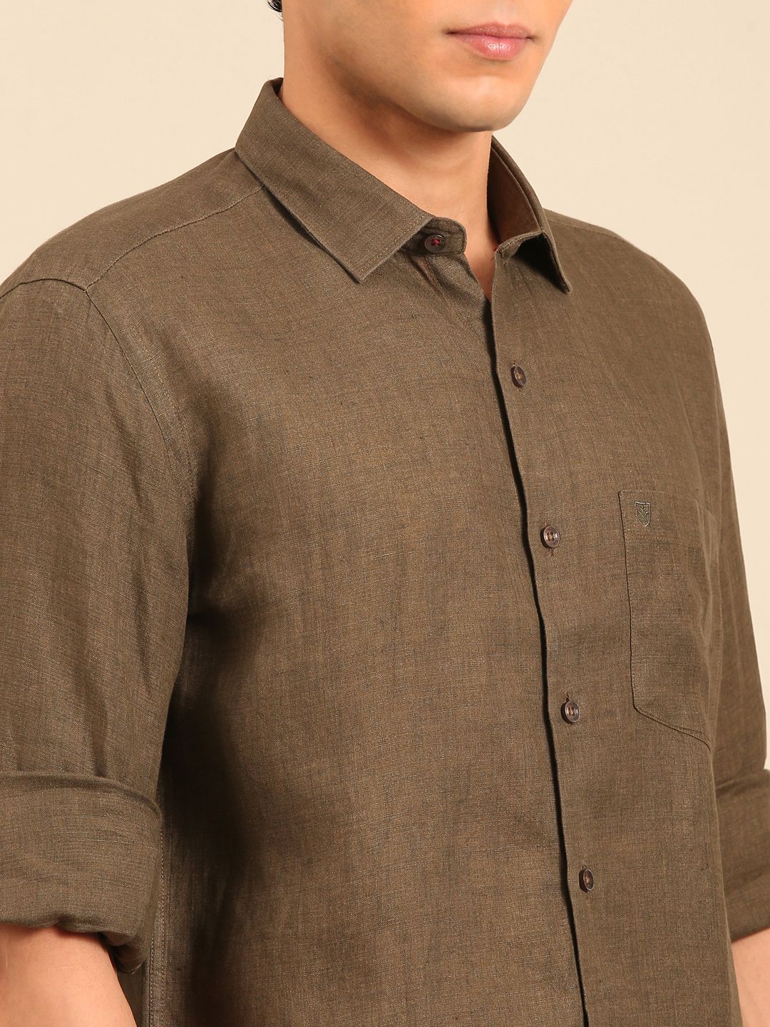 Linen Club Men's Full Sleeve Contemporary Fit Pure Linen Solid Shirt LCSFSD911D043
