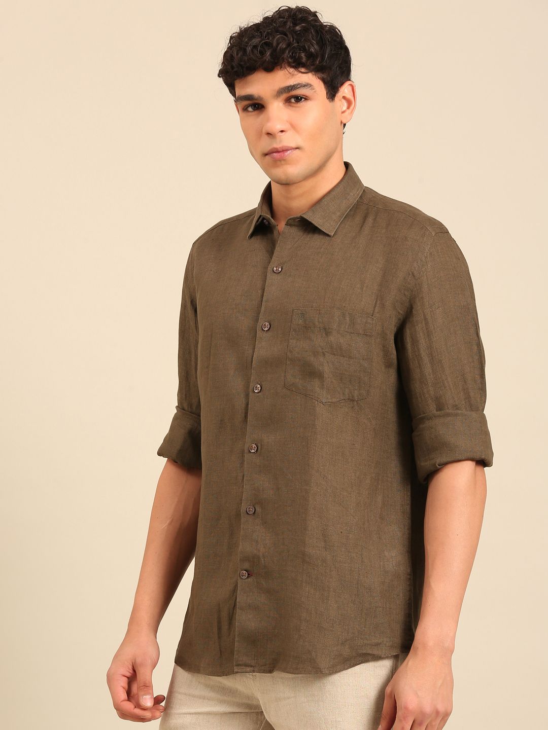 Linen Club Men's Full Sleeve Contemporary Fit Pure Linen Solid Shirt LCSFSD911D043