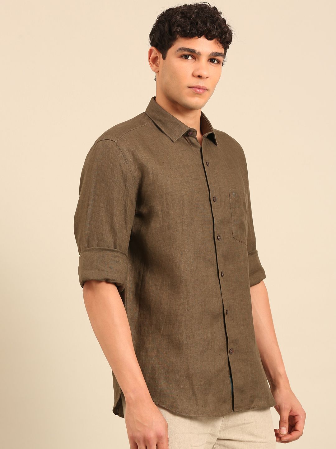 Linen Club Men's Full Sleeve Contemporary Fit Pure Linen Solid Shirt LCSFSD911D043