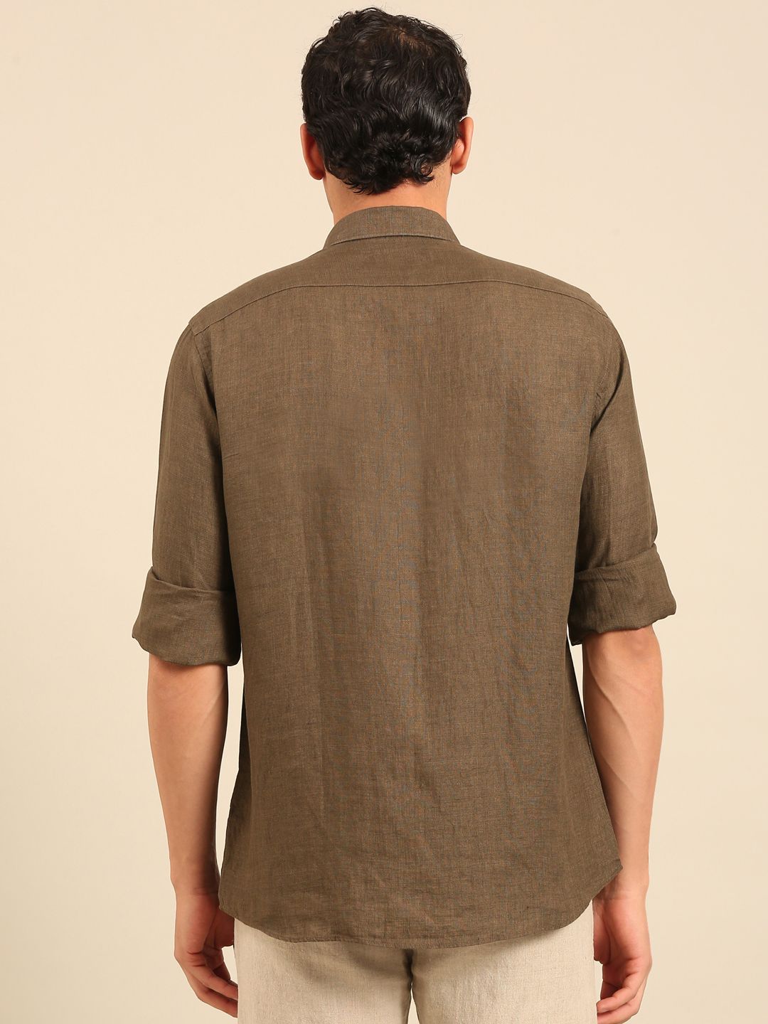 Linen Club Men's Full Sleeve Contemporary Fit Pure Linen Solid Shirt LCSFSD911D043
