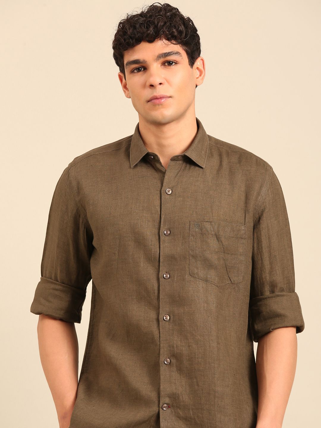 Linen Club Men's Full Sleeve Contemporary Fit Pure Linen Solid Shirt LCSFSD911D043