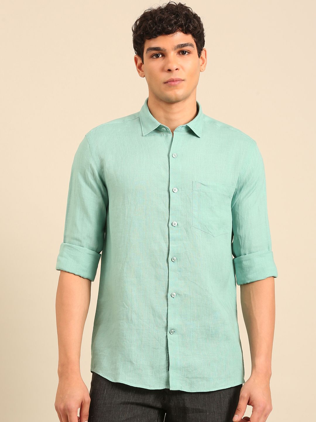 Linen Club Men's Full Sleeve Contemporary Fit Rich Linen Solid Shirt LCSFSD928D289