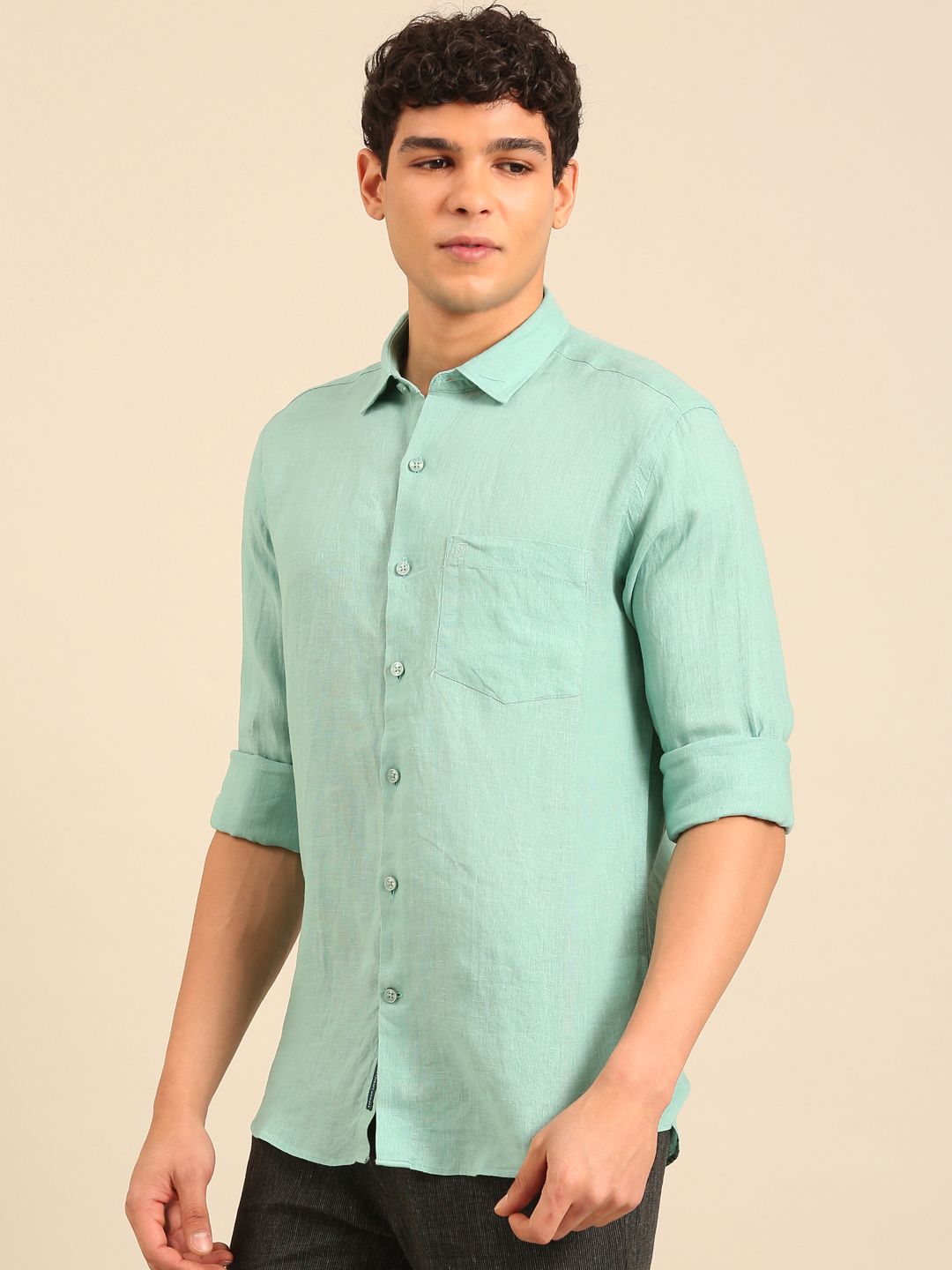 Linen Club Men's Full Sleeve Contemporary Fit Rich Linen Solid Shirt LCSFSD928D289