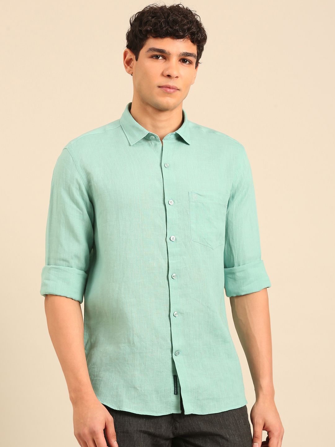 Linen Club Men's Full Sleeve Contemporary Fit Rich Linen Solid Shirt LCSFSD928D289