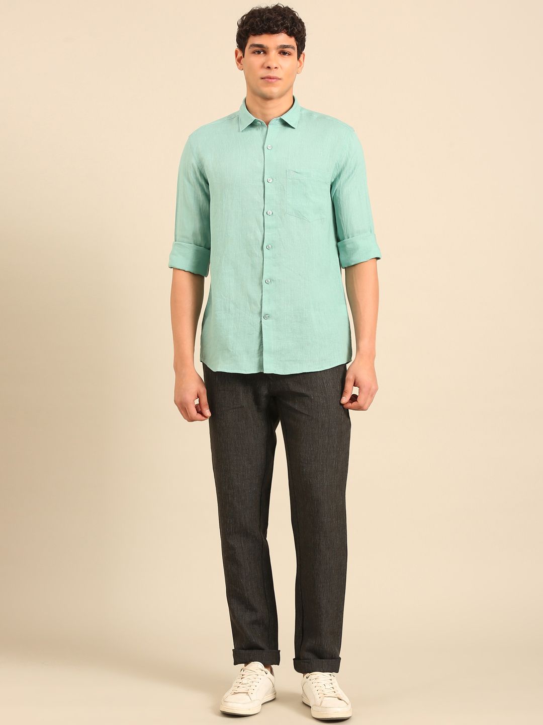 Linen Club Men's Full Sleeve Contemporary Fit Rich Linen Solid Shirt LCSFSD928D289