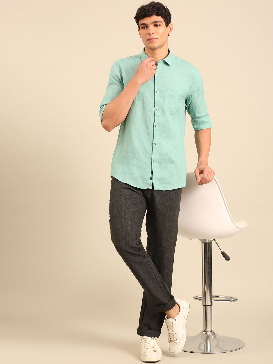 Linen Club Men's Full Sleeve Contemporary Fit Rich Linen Solid Shirt LCSFSD928D289