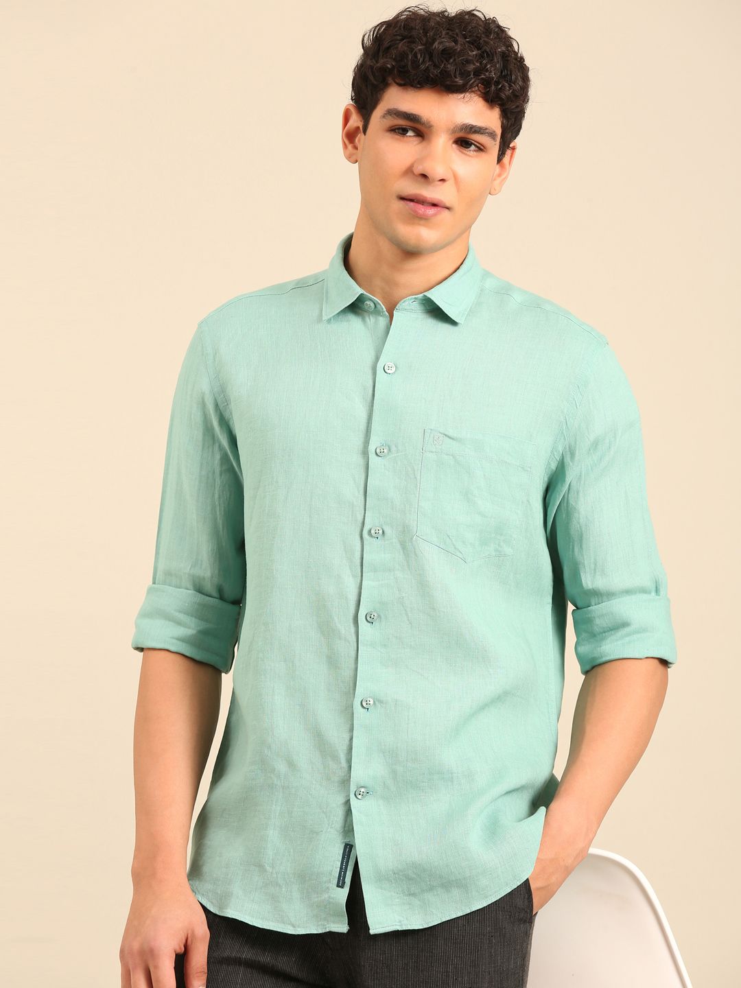 Linen Club Men's Full Sleeve Contemporary Fit Rich Linen Solid Shirt LCSFSD928D289