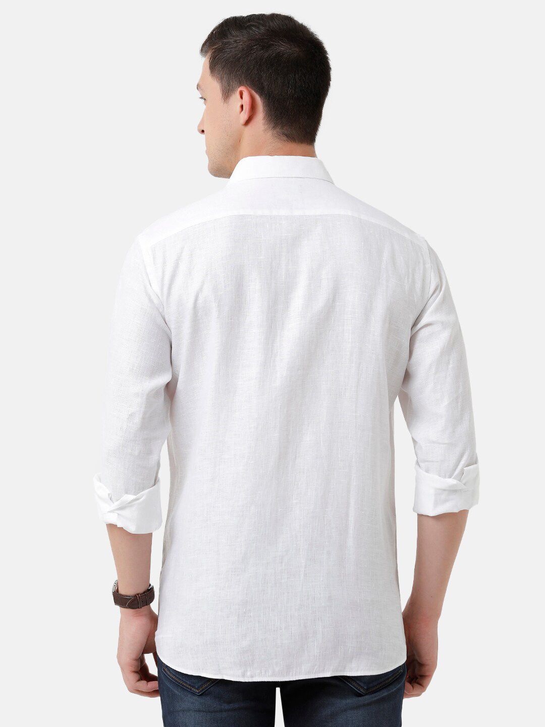 Linen Club Men's Pure Linen White Solid Regular Fit Casual Shirt LCSFSDN010003