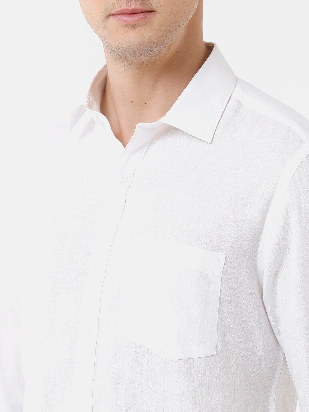 Linen Club Men's Pure Linen White Solid Regular Fit Casual Shirt LCSFSDN010007