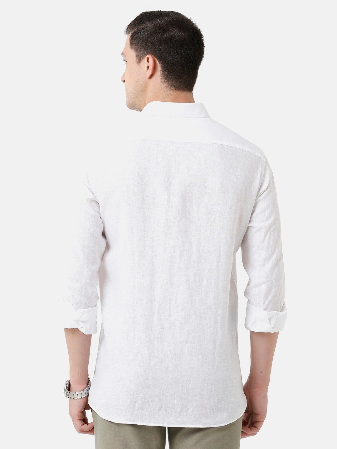 Linen Club Men's Pure Linen White Solid Regular Fit Casual Shirt LCSFSDN010007