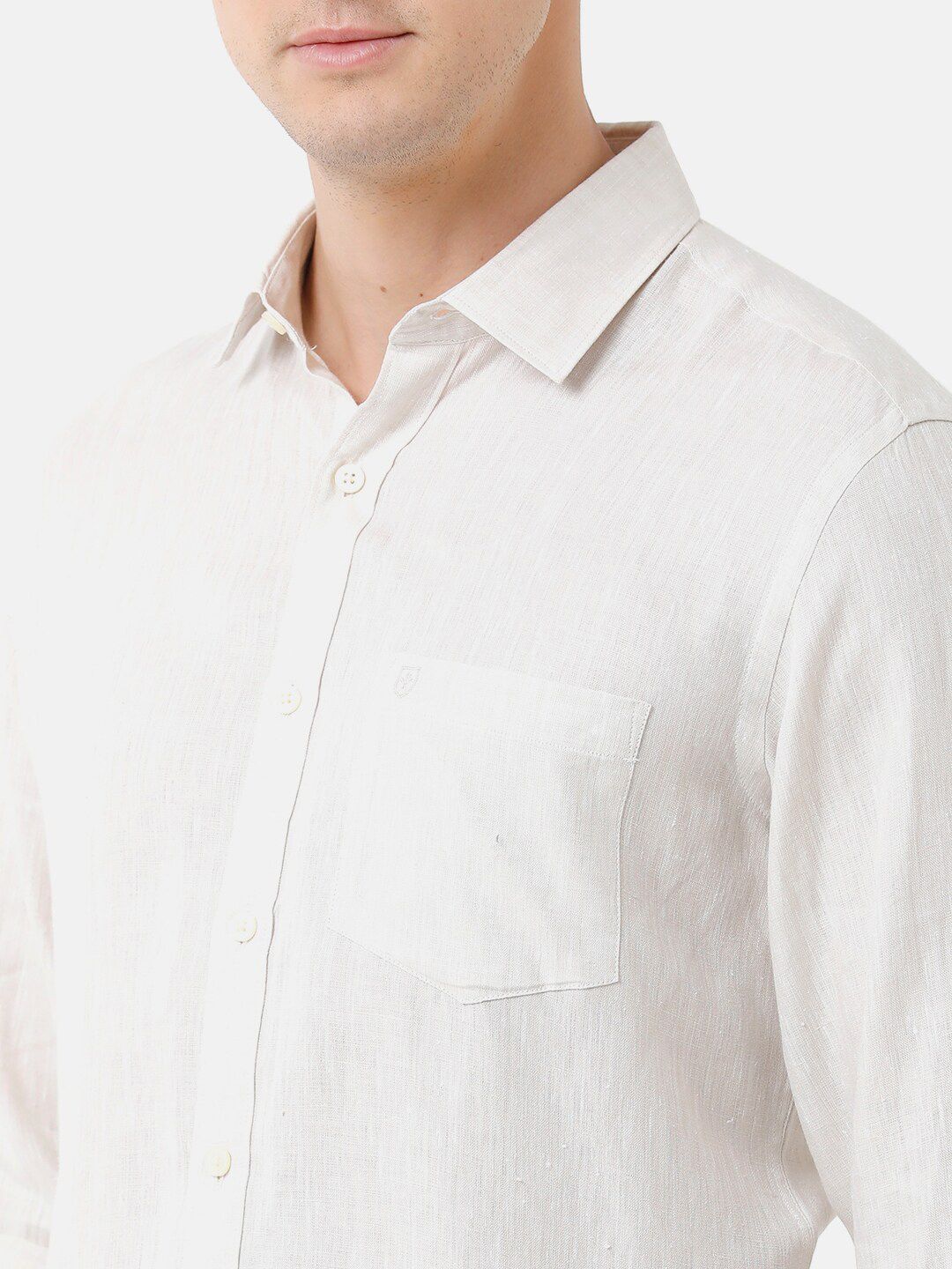 Linen Club Men's Pure Linen Cream Solid Regular Fit Casual Shirt LCSFSDN010013