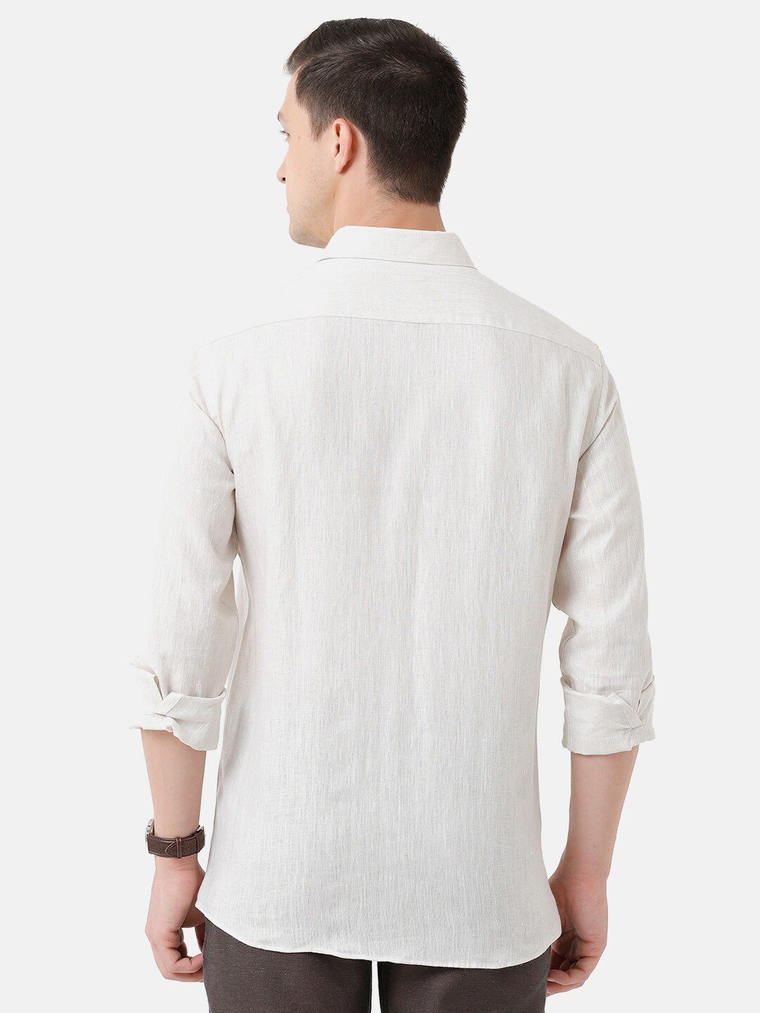 Linen Club Men's Pure Linen Cream Solid Regular Fit Casual Shirt LCSFSDN010013