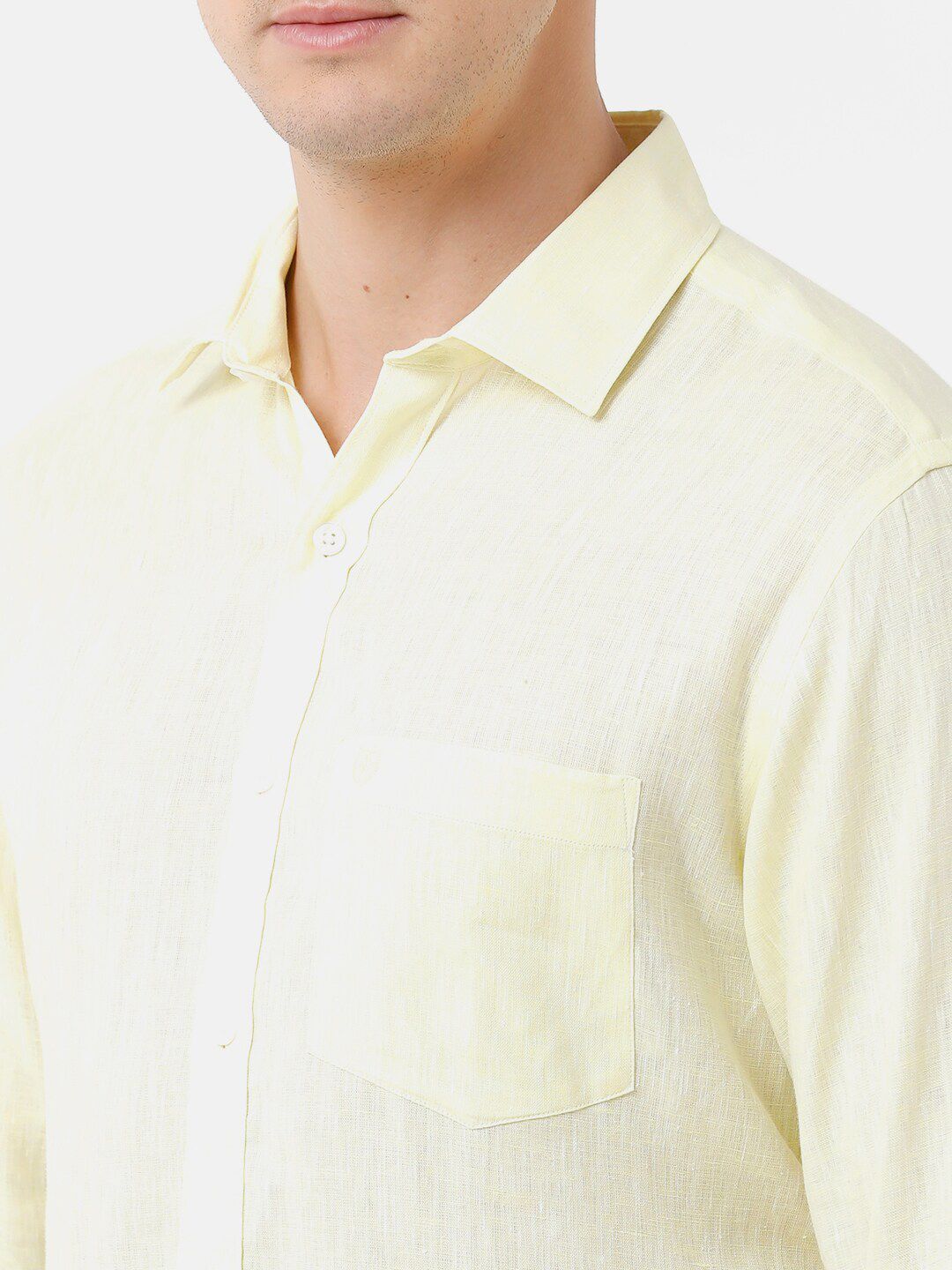 Linen Club Men's Pure Linen Light Yellow Solid Regular Fit Casual Shirt LCSFSDN010015