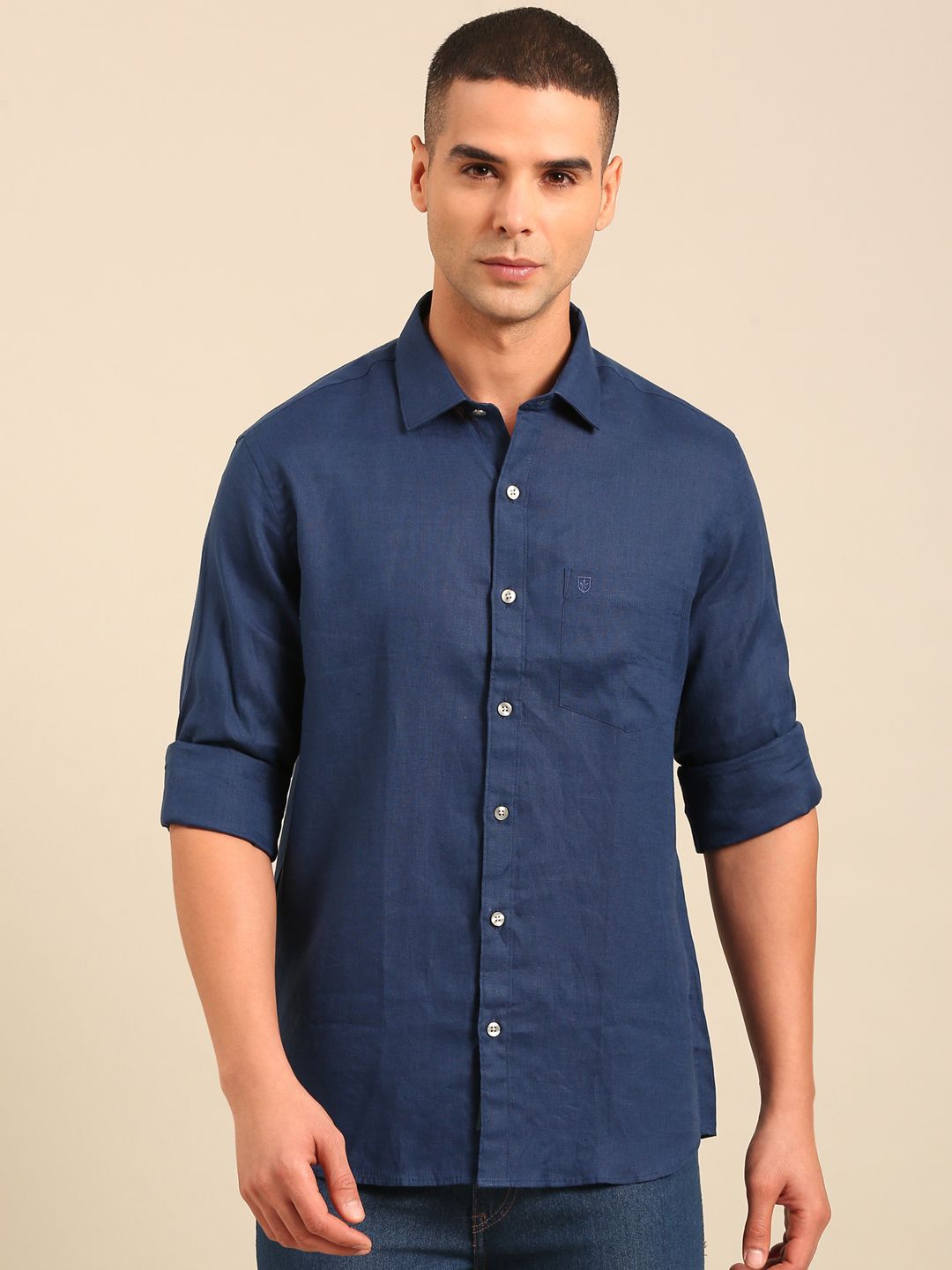 Linen Club Men's Contemporary Fit Linen cotton Full Sleeve Solid Shirt LCSFSDN010025