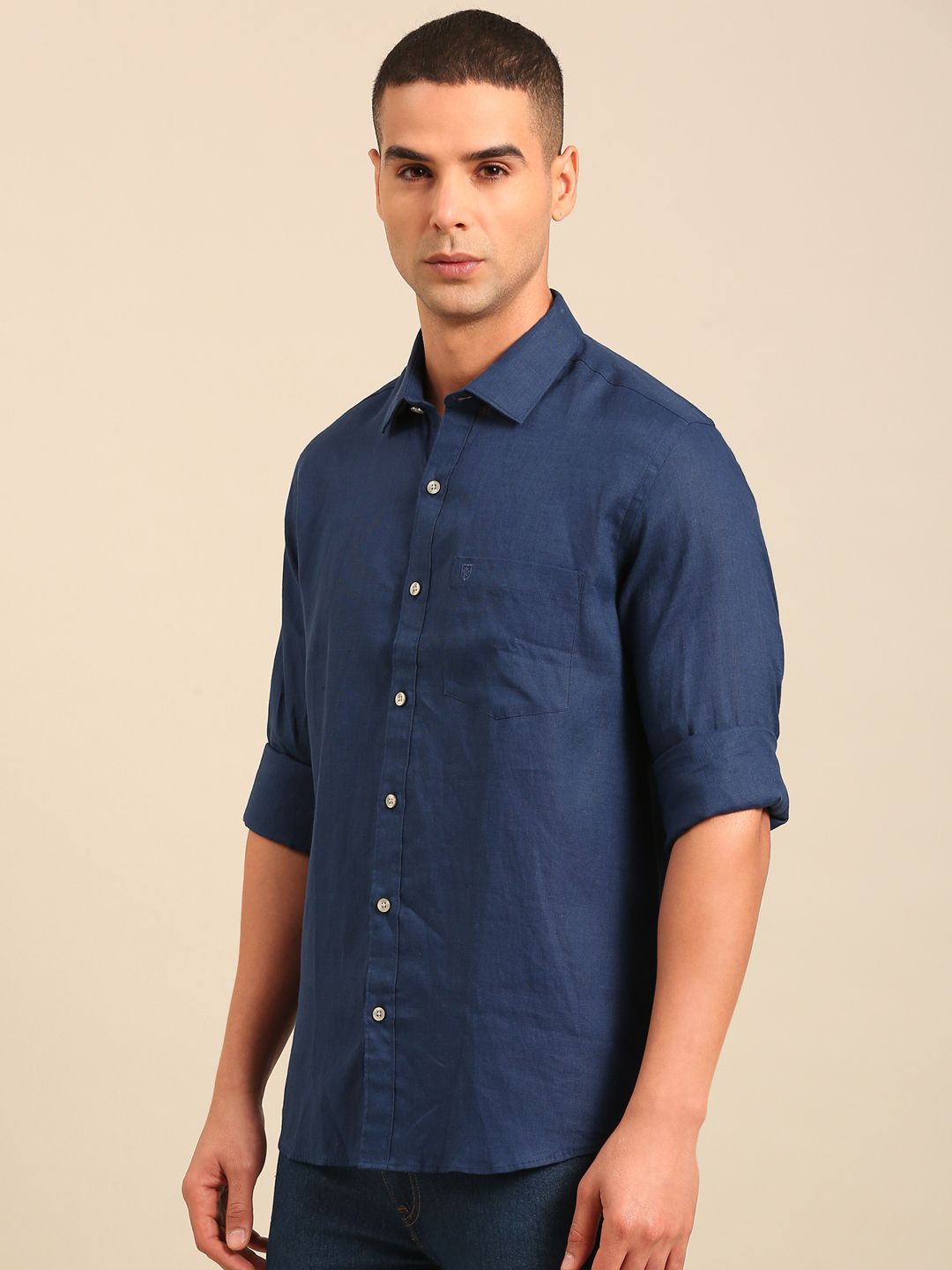 Linen Club Men's Contemporary Fit Linen cotton Full Sleeve Solid Shirt LCSFSDN010025